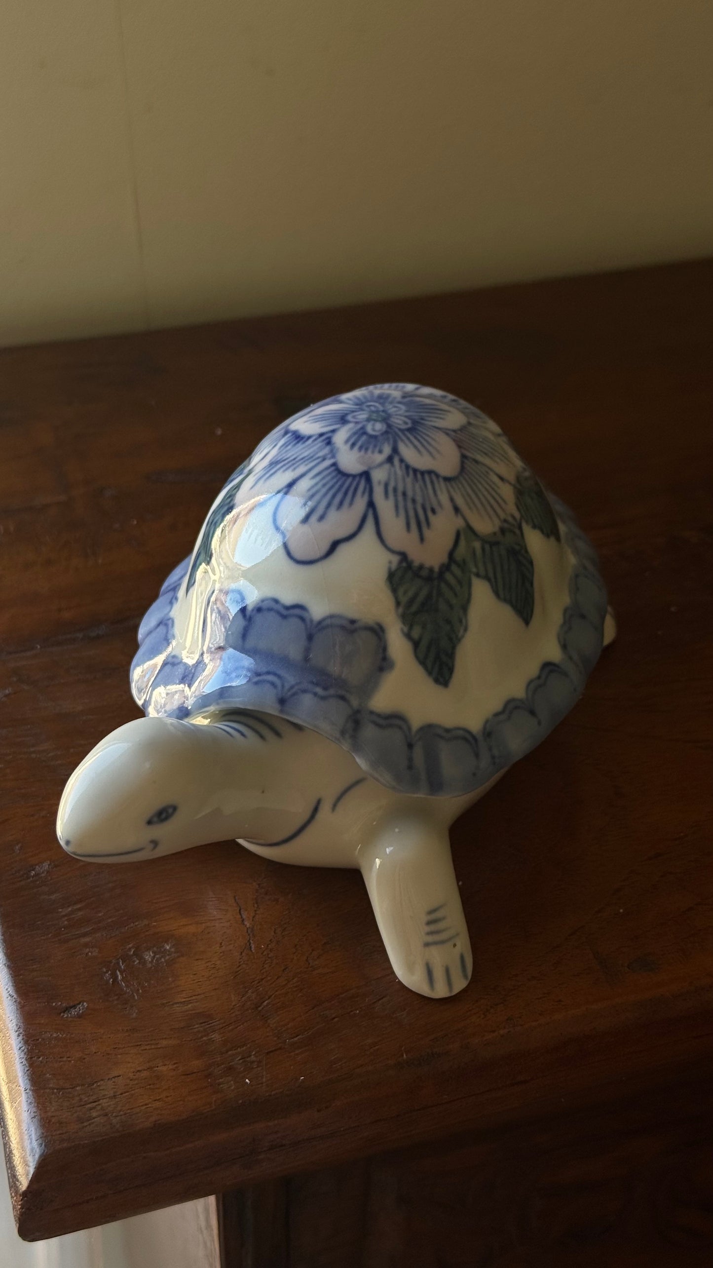 Vintage Handpainted Floral Pastel Ceramic Turtle Trinket Box